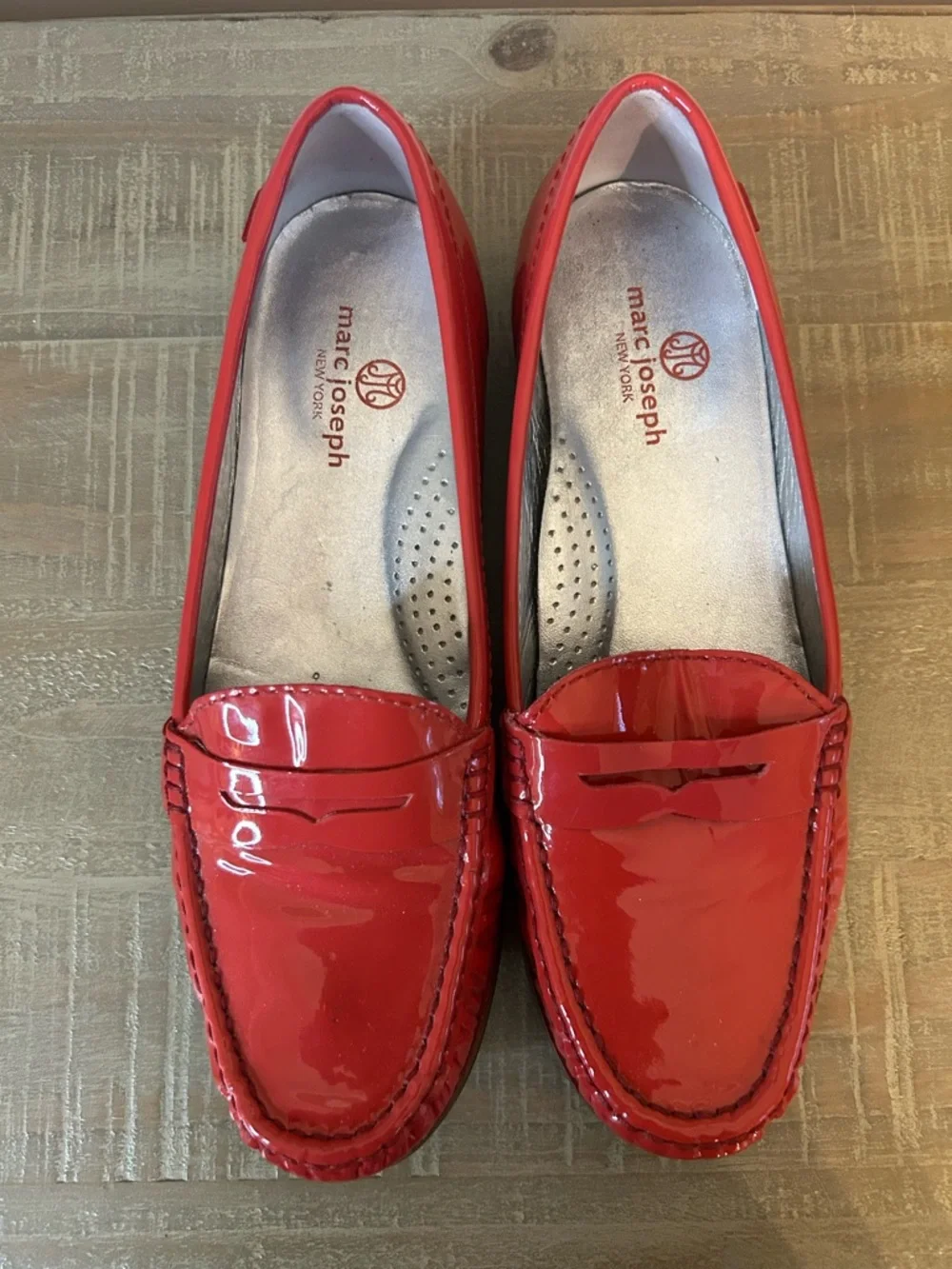 Marc Joseph New York East Village Red Patent Leather Penny Loafers, Size 9.5 - Picture 4 of 12